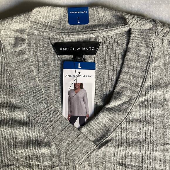 Andrew Marc Women’s Long Sleeve V-neck Blouse size L, Gray, Thin Material - Picture 6 of 8